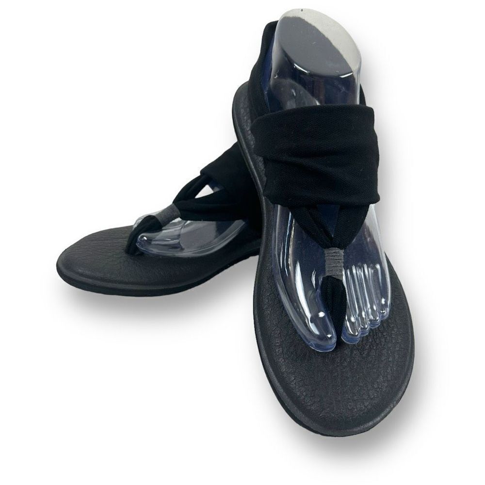 Sanuk Women's Size 10 Yoga Cloth Sling Sandals Black Hippie‎ Boho Beach